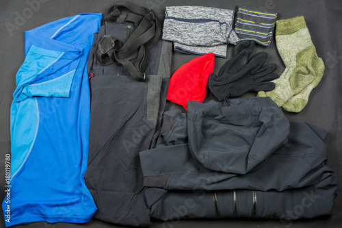 Sample set of clothes for hiking. photo