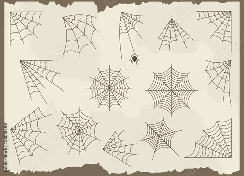 Cobweb vector frame border set and dividers isolated on grunge background with spider web for spiderweb scary design photo