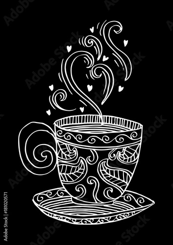 Sketchy of coffee cup with aroma