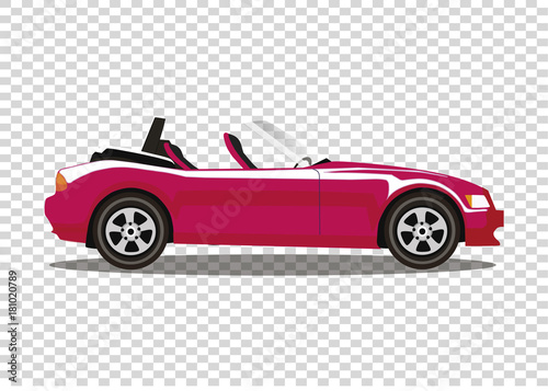 Red modern cartoon colored cabriolet car isolated on transparent background. Sports car without roof vector illustration. Clip art. 