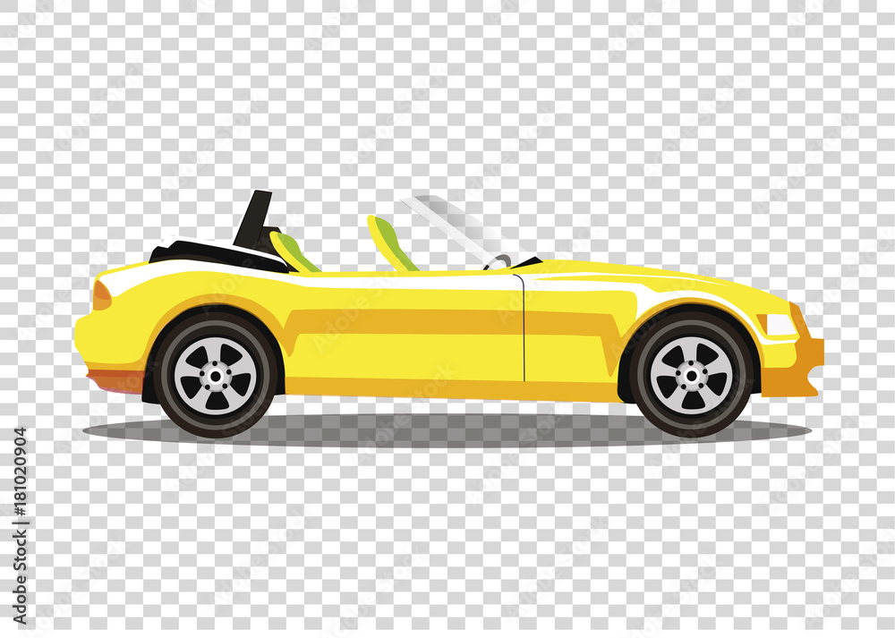 Yellow modern cartoon colored cabriolet car isolated on transparent background. Sport car without roof vector illustration. Clip art. Stock Vector | Adobe Stock Yellow modern cartoon colored cabriolet car isolated on transparent background. Sport car without roof vector illustration. Clip art. Stock Vector | Adobe Stock