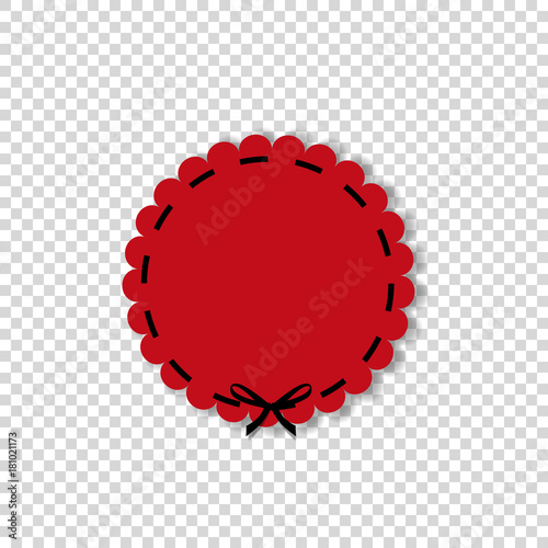 Round paper cut style label, sticker or enblem with black lace and space for text. Circle seal stamp for design isolated on transparent background. Vector illustration, template.