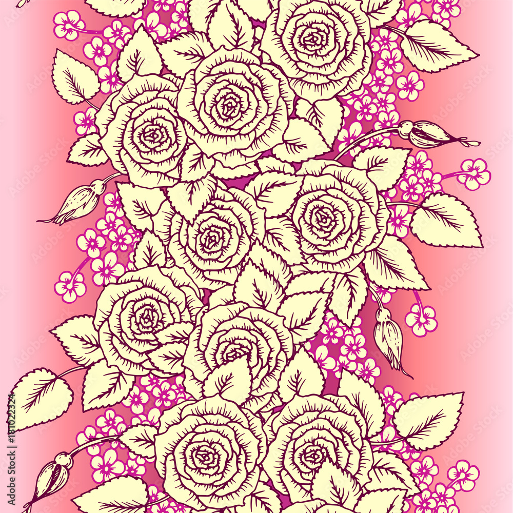 Vintage vector seamless pattern with  roses