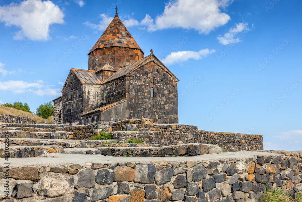 Church of the monastic complex Sevanavank on a peninsula of Lake Sevan. Armenia