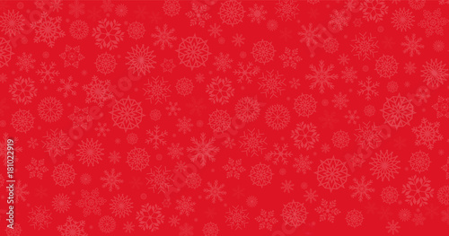 Elegant winter festive red background. Fallen snowflakes. Christmas or new year template with space for text. Vector illustration, banner, poster.