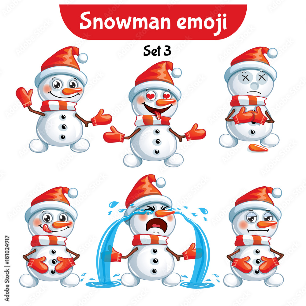 Vector set of cute snowman characters. Set 3