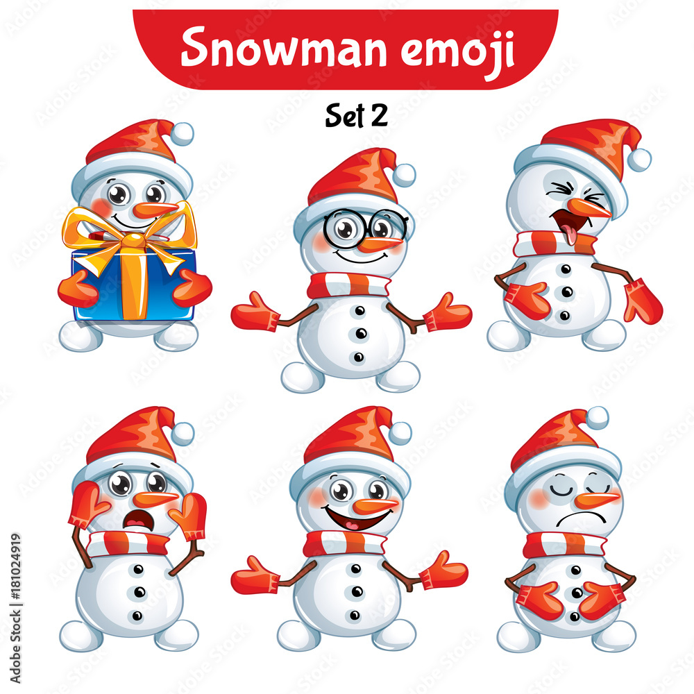 Vector set of cute snowman characters. Set 2