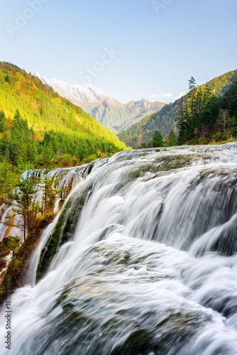 Fantastic view of the Pearl Shoals Waterfall among mountains