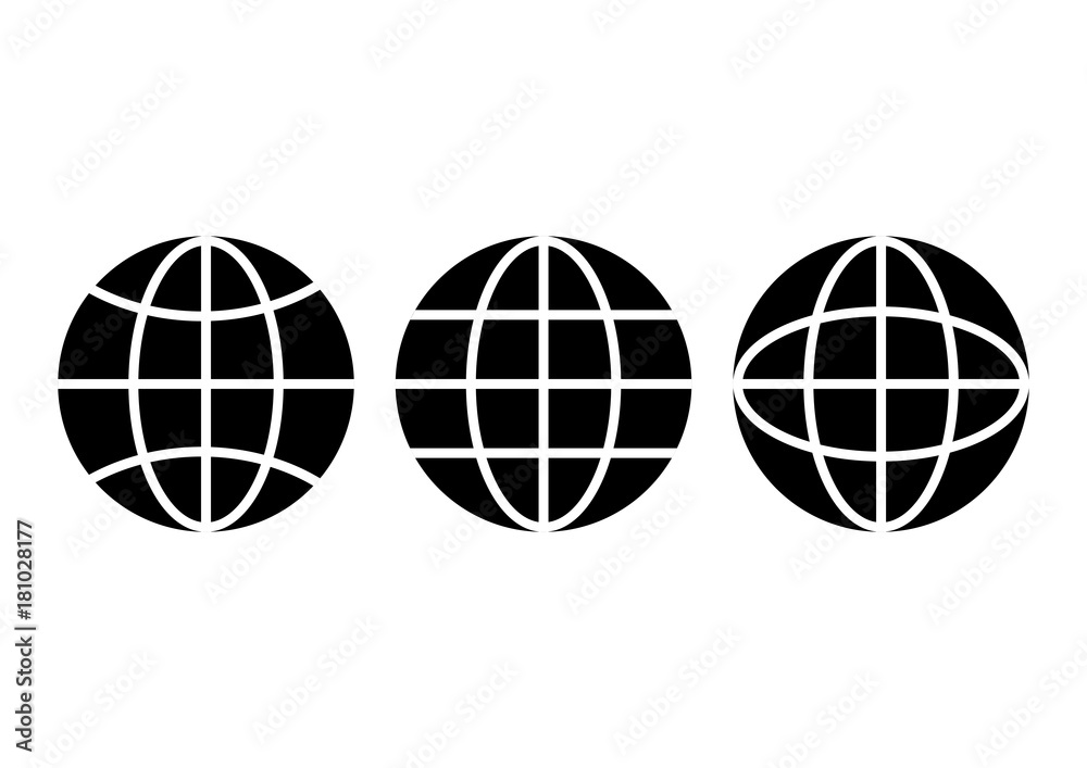 Black and white globe earth icons set. Vector illustration Black and white globe earth icons set. Vector illustration