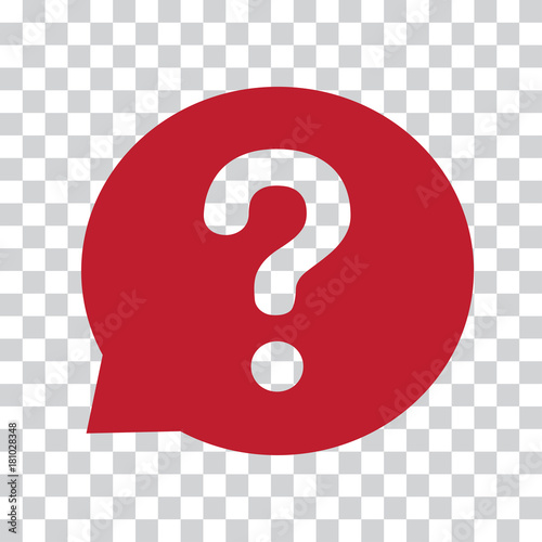Question mark sign in red speech balloon. Help icon on a transparent background. Vector illustration