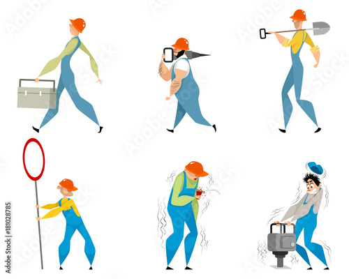 Set of six builders