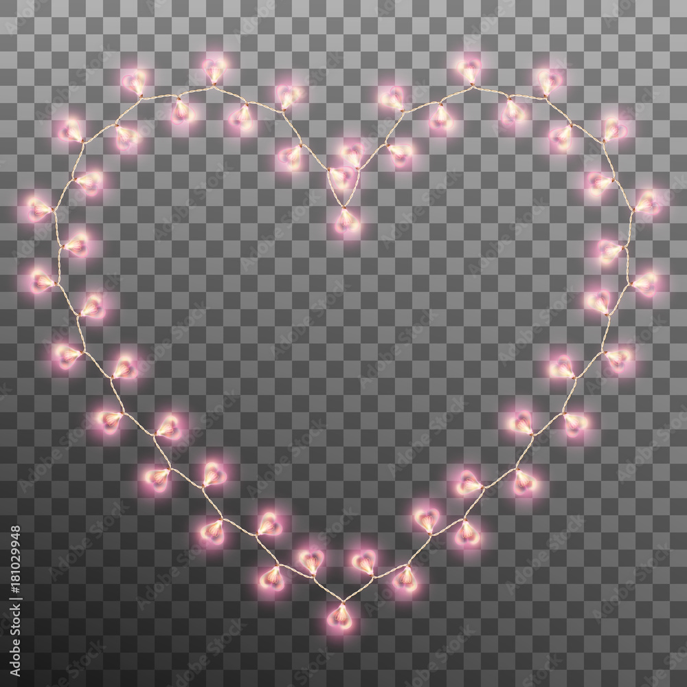 Glowing lamp heart isolated on transparent background. EPS 10 vector