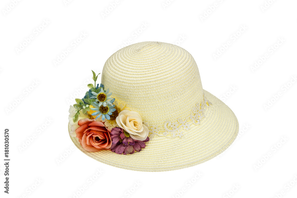 Hand-made hat bamboo weave decorated with flowers Hand-made hat bamboo weave decorated with flowers