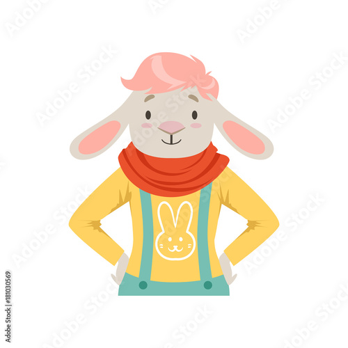 Cute fashion sheep guy character, hipster animal flat vector illustration