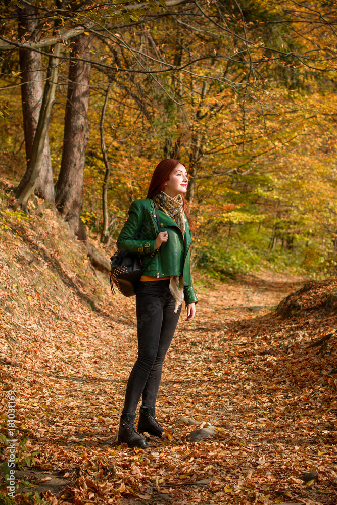 Gorgeous sexy young lady walk at nature park. Woman wearing casual nice style. Sweet women with fashionable figure rest on the mountains, harmony mood