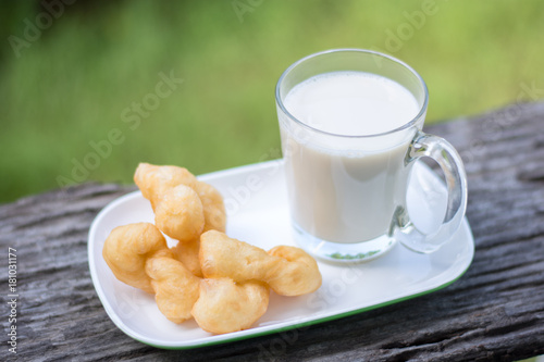 fried doughstick  with soy milk photo