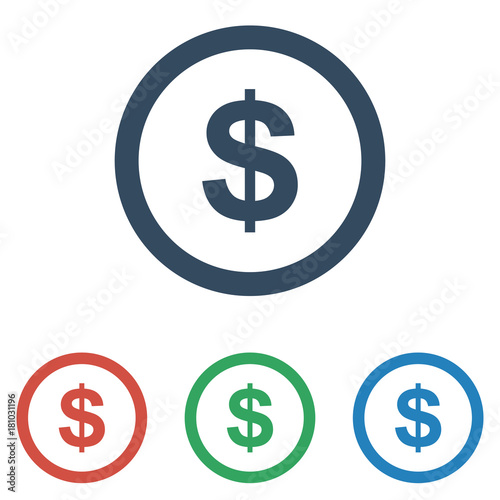 Dollar sign icon set - simple flat design isolated on white background, vector