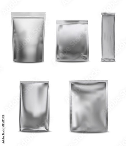 Vector white blank foil pack plastic bag set