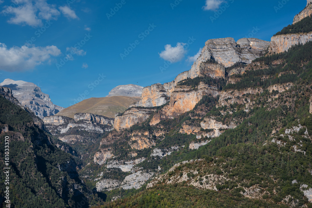 Mountain landscape in Ordesa National park, Pyrenees, Huesca Spain.