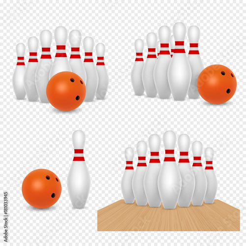 Bowling ball and skittles vector realistic illustration