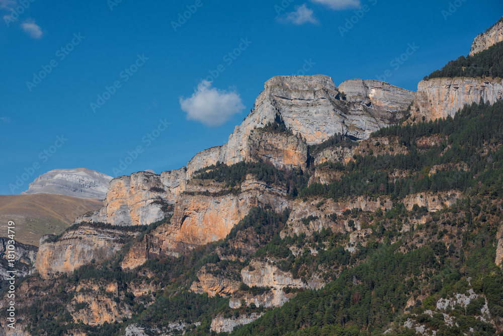 Mountain landscape in Ordesa National park, Pyrenees, Huesca Spain.