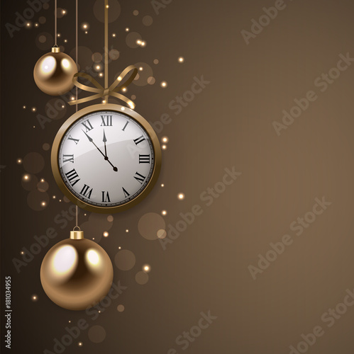 2017 New Year background with clock and silver balls. photo