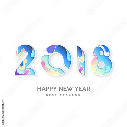 Number 2018 Happy New Year, Vector brochure design template. Cover of business annual diary or 2018 calendar, modern abstract background.