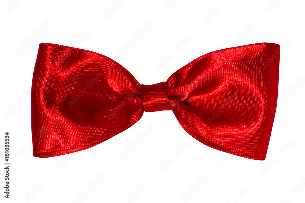 Red satin gift bow. Ribbon. Isolated on white.