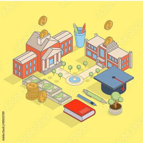 Investment in education concept vector flat isometric illustration