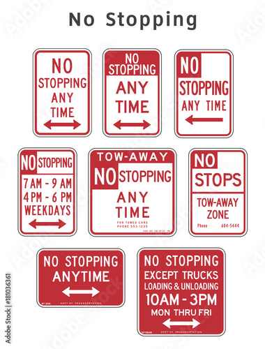 Regulatory traffic sign. No Stopping. Vector illustration.