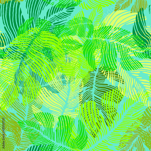 bright colorful seamless tropical pattern made up of Monstera deliciosa plant leaves