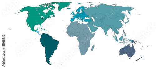 Carte des Continents, Pays FR et EN, calques modifiables