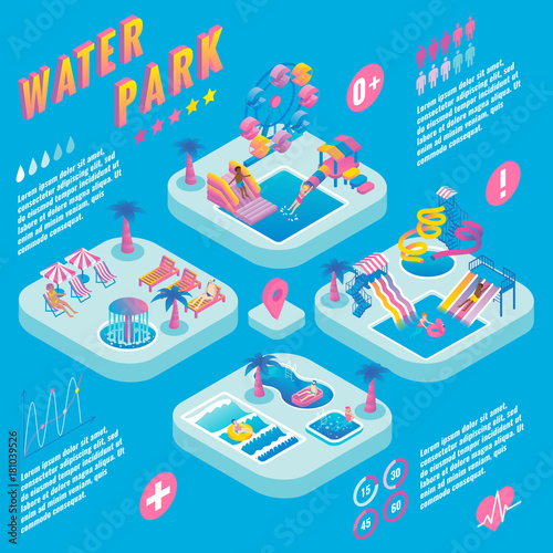 Water park vector isometric infographics