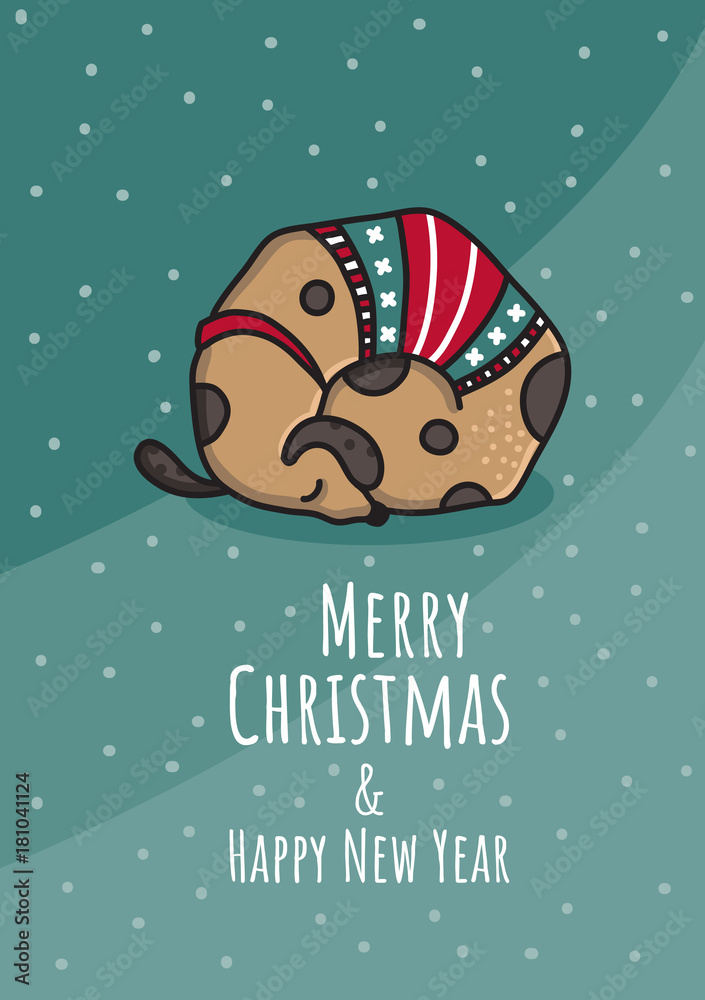 Christmas and New Year hand drawn doodle vector illustration with dog Christmas and New Year hand drawn doodle vector illustration with dog