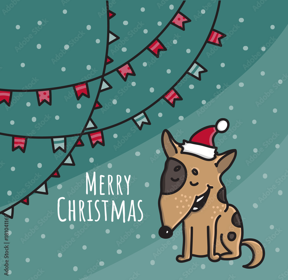 Christmas and New Year hand drawn doodle vector illustration with dog Christmas and New Year hand drawn doodle vector illustration with dog