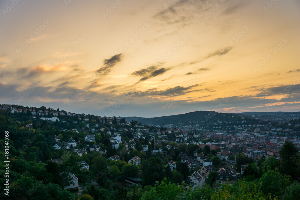 City of Stuttgart at dawn from above