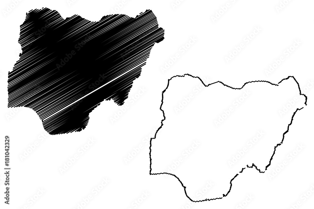Nigeria map vector illustration, scribble sketch Federal Republic of Nigeria