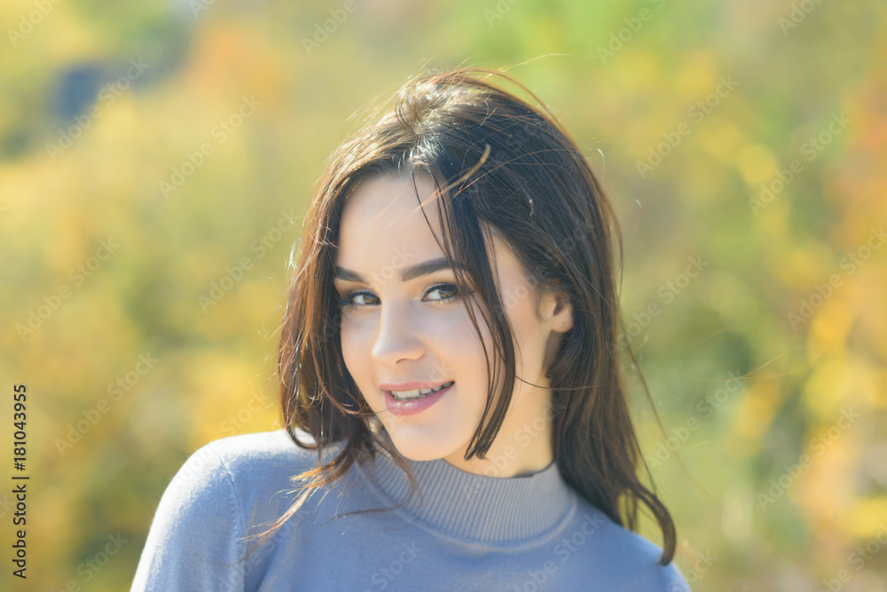 Girl face with makeup on healthy skin on nature Girl face with makeup on healthy skin on nature