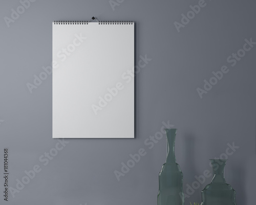 Calendar  mockup in interior, poster in white room, modern eco design 3d rendering photo