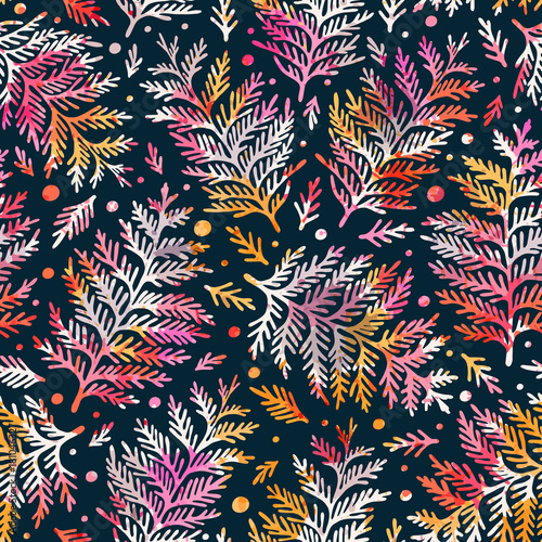 Seamless pattern with plants. Can be used on packaging paper, fabric, background for different images, etc. Freehand drawing