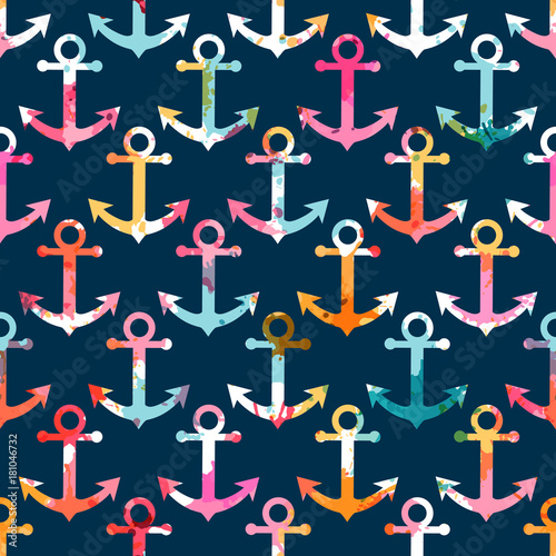 Seamless pattern with anchor. Can be used on packaging paper  fabric  background for different images  etc. Freehand drawing