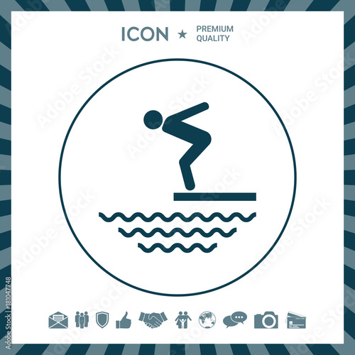 Swimmer on a springboard, Jumping into the water - icon