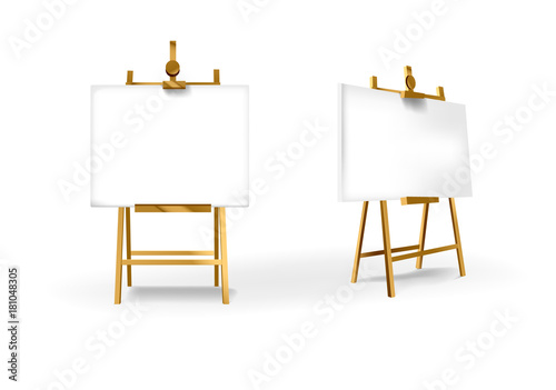 Empty Blank Vector Wooden Brown Easel with Horizontal Canvas for your design 