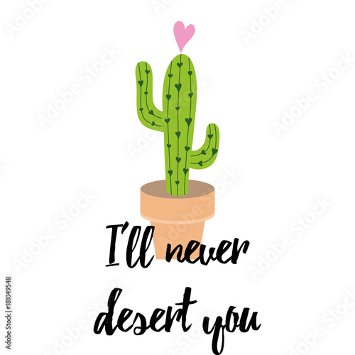 Cute hand drawn cactus print with inspirational funny quote
