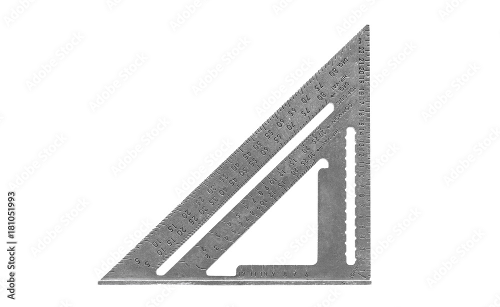 Carpenter speed square isolated on a white background. Stock Photo