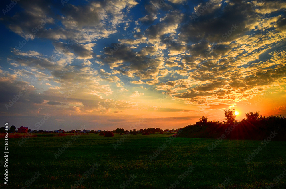 The sky and sunset with the field The sky and sunset with the field