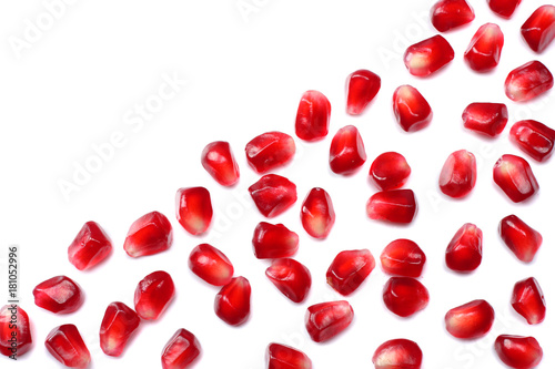 pomegranate seeds isolated on white background. top view. pomegranate berries.