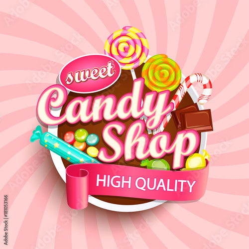 Candy shop logo label or emblem for your design. Vector illustration.