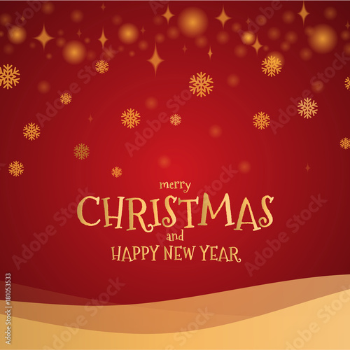 Gold glitter snowflake with merry christmas and happy new year on red background  vector illustration