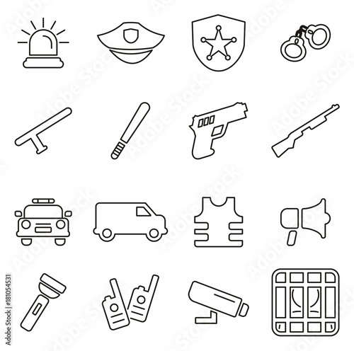 Police Force Icons Thin Line Vector Illustration Set